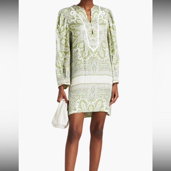 SANDRO PARIS Geraldine Graphic-Print  Mini Dress Sage Green Size FR 38 US6 - Picture 1 of 15